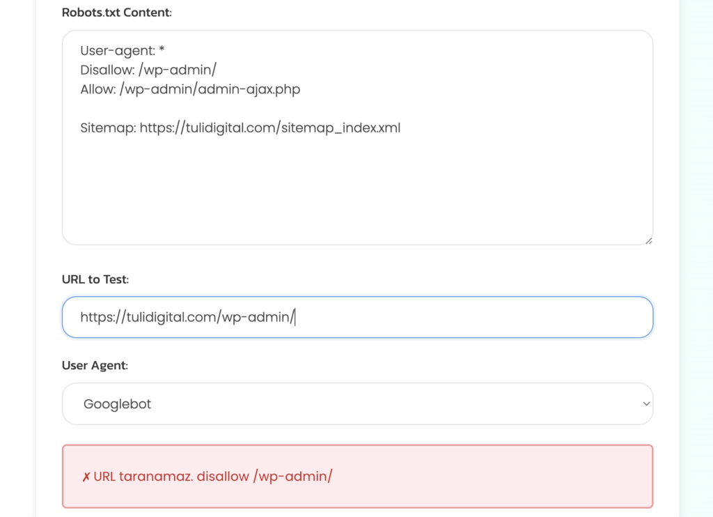 robots.txt testing tool örnek