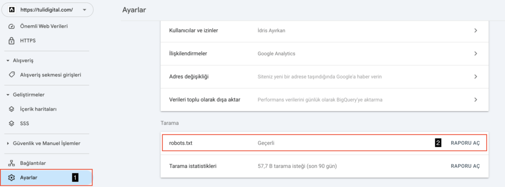 Google Search Console Robots.txt kontrol görsel